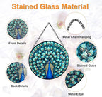 Full-Show Peacock Stained Glass Sun Catcher, 6 Inch Round Hand-Painted Window Hanging with Chain, Vibrant Glass Art for Home Garden Decor, Unique Gift for Nature & Bird Lovers