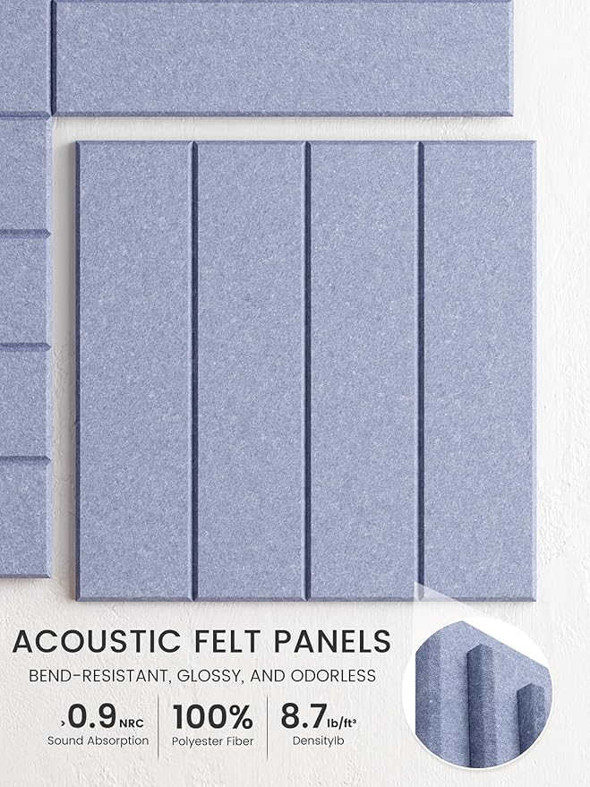 Bumusty Large Cork Board Alternative-36 x24 Felt Bulletin Board Tiles, with 30 Pushpins, 40 Adhesive Tabs, 6-Pack Slat Wall Paneling, Cork Boards for Office Push Pin Board Felt Board-Soft Periwinkle