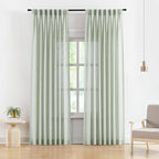 Vision Home Soft Green Pinch Pleated Semi Sheer Curtains Textured Linen Blended Light Filtering Window Curtains 95 inch for Living Room Bedroom Pinch Pleat Drapes with Hooks 2 Panels 40" Wx95 L