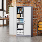 Greenvelly Metal Storage Cabinet, 72" Locking Metal Garage Storage Cabinet with Doors and 4 Adjustable Shelves, Lockable Steel Cabinet for Home Office, Garage, Shop, School (White Grey 36" W x 18" D)