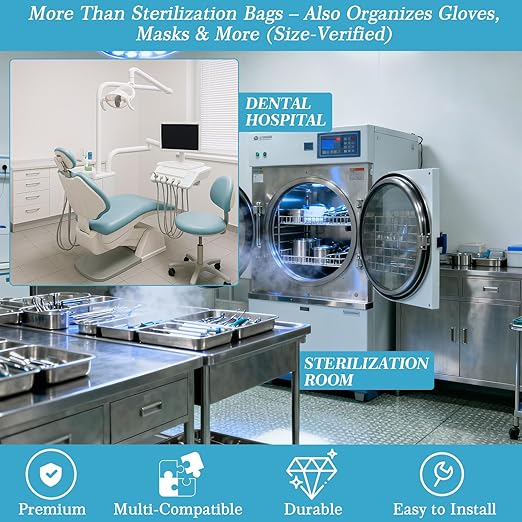 Novabright Clear Acrylic Sterilization Pouches Dispenser Rack Multi-Sized 5 Stations Wall Mount Holder for Face Mask Gloves Tissue Plastic Bag Hair Net Shoe Covers for Kitchen Medical Restaurant