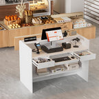 PAKASEPT Reception Desk with Counter for Retail & Checkout,Modern Front Reception Counter with LED Lights,Drawers & Open Shelves,Retail Counter with Storage for Countertop,Beauty Salon,Shop,Bar,White