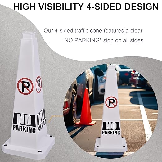 OrangeStar 3-Pack 28" No Parking Cones, Large 4-Sided Traffic Cones with Heavy Rubber Base for Parking Lot Control, Safety, Driveway | Indoor Outdoor Use