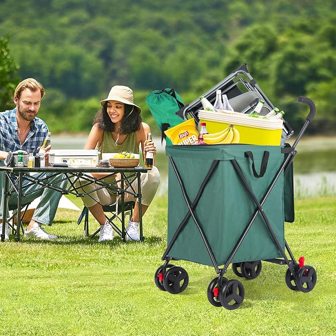 27 Gal/180 LBS Capacity Shopping Cart, Upgrade Huge Grocery Cart on Wheels,Heavy Duty Foldable Utility 360° Rolling Swivel Wheels for Shopping Picnic Groceries Laundry (Dark Green)