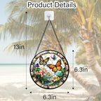 Stained Glass Window Hanging, Butterflies Flying in The Sky Suncatcher for Doors Home Sun Catchers Decoration and Christmas, Mother's Day Birthday Gifts for Women, Men, and Mom 6.3 in