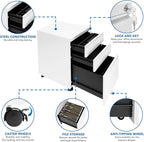 Mount-It! 3 Drawer Cabinet for Under Desk with Wheels | Rolling Storage with Lock for Supplies, Files, and Materials, Mobile Space Saving for Home and Office (White)