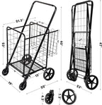 Folding Shopping Cart, Grocery Cart, 340 Lb Capacity, Utility Cart with 360° Rolling Swivel Wheels, Large & Extra Basket