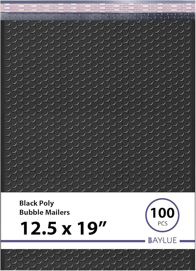 Black 12.5x19.5 Inch Large Poly Bubble Mailers #6 | Padded Envelopes with Self Seal | Air Lined Cushioned Bubble Mailer | Usable Size 12.5x15 | 100 Pack Bulk | Lightweight shipping Bags