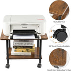 Under Desk Printer Stand - 2-Tier Industrial Mobile Printer Table with Storage Shelf, Heavy Duty Wood Rolling Printer Cart with Wheels for Home and Office,Rustic Brown