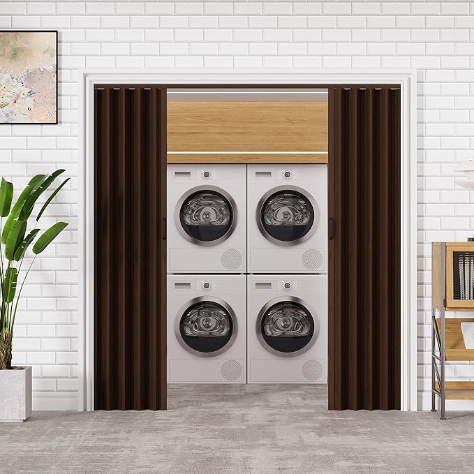 61"-72" x 80" Accordion Doors Interior - Three Installation Options, Vinyl PVC Bifold Accordion Closet Doors, Includes Door & Mounting Hardware, Handle, Temporary Folding Door for Doorway, Walnut