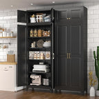 Kitchen Pantry Cabinet, Metal Food Pantry cabinets with Doors and Shelves, 90" Tall Storage Cabinet for Dining, Living Room, Black, 16" D x 32" W x 90" H, Assembly Required
