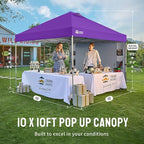 CROWN SHADES Canopy Tent 10x10 Pop Up Canopy Outdoor Shade with Pockets Sidewall, Easy Up Sun Shelter with One Person Set Up Center Lock, Portable Instant Camping Beach Canopy Tents, Purple