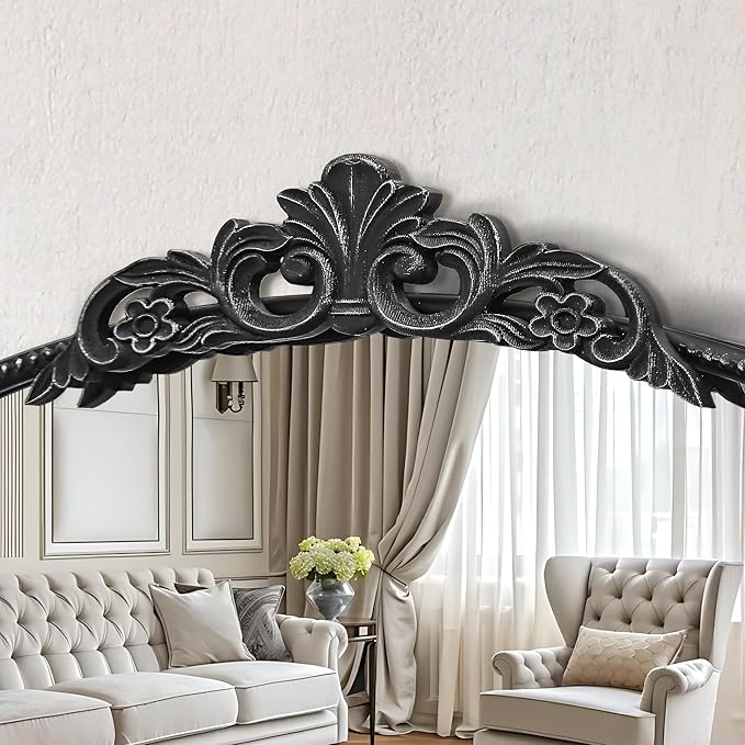Micasso Vintage Wall Black Mirror: 29"x 36" French Baroque Antique Mirror - Traditional Ornate Decorative Arched Mirrors for Wall/Bathroom/Entryway/Fireplace/Hallway - Home Decor for Living Room