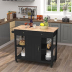 ChooChoo Kitchen Islands on Wheels with Wood Top, Utility Wood Movable Kitchen Cart with Storage and Drawers, Black