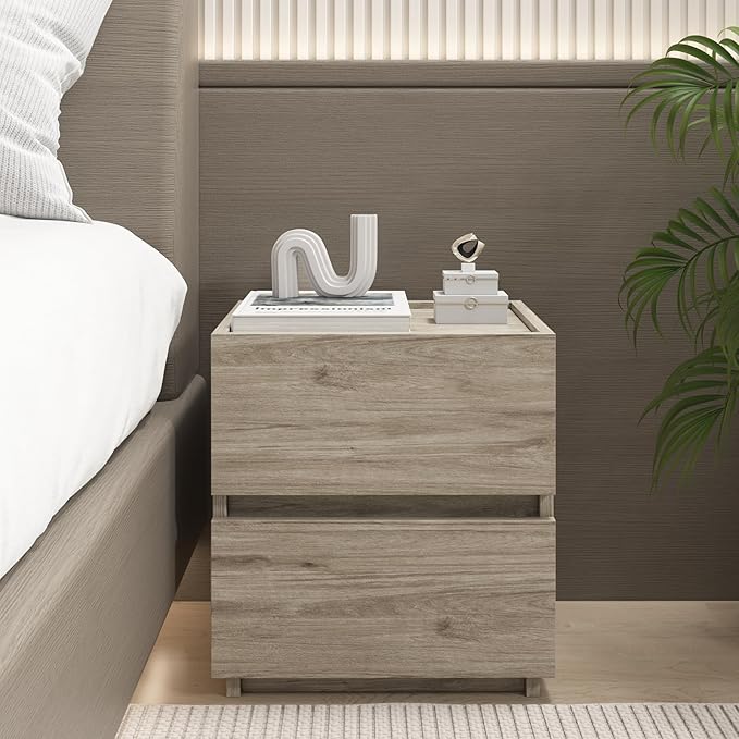 furtble Stackable 2-Drawer Dresser, Multi-Purpose Storage Closet Cube for Bedroom, Country Style Storage Cabinet for Entryway, Nightstand Sofa Beside Table Drawer Chest, 15.8 in, Grey Oak
