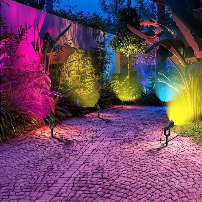 1500LM LED High Brightness Outdoor Landscape Lighting 15W RGB Color Changing Landscape Lights Remote Control Spot-Lights with Plug in IP66 Waterproof Flood Light for Garden-4 Packs