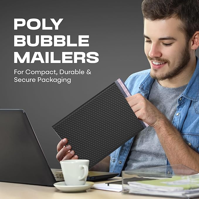 Black Small Bubble Mailers 4x8 Inch #000 | Thick Padded Poly Bubble Mailer Envelopes | 1000 Pack Bulk | Trading Card Sports Card Shipping