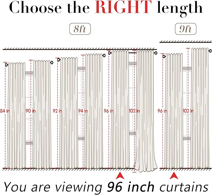 XTMYI Linen Curtains 96 Inch Long 2 Panel Set, Cream Sheer Pleated Curtain for Living Room, Modern Farmhouse Curtains for Dining Room Bedroom, Ivory Colored