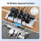 TROND Surge Protector Power Strip, Flat Plug 15ft Long Extension Cord, 10 Widely Spaced AC Outlets, 2 USB A & 2 USB C Ports, 4000J, ETL Listed, Wall Mountable, for Home Office Entertainment, White