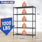 5 Tier Storage Shelves 71" H Wire Shelving Adjustable Metal Shelving,1000LBS Pantry Shelves Sturdy Steel Wire Shelf for Kitchen Commercial Pantry Garage Warehouse,71" H X35.5 W X13.8 D, Black