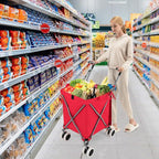 GOFLAME Folding Shopping Cart on Wheels, Waterproof Grocery Cart with Removable Cover and 360° Swiveling Wheels, Collapsible Utility Cart for Groceries and Laundry, 120LBS Load Capacity, Red