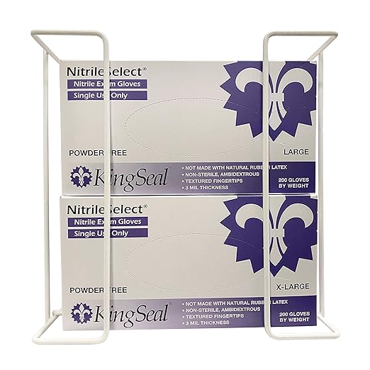 KingSeal 1 Each | Disposable Glove or Tissue Box Holder, TRIPLE (3-Box) Glove Rack, Wall Mounted Universal Box Holder, for Larger Sized Boxes, White - 1 Glove Rack