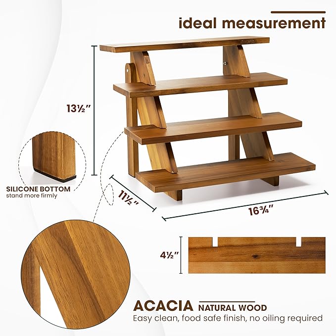Acacia Wood Cupcake Display Stand - 4 Tiered Riser for Vendors Organizer - Wooden Cupcake Cookie Stands for Dessert Decorative Tables - Appetizer Serving Shelves Farmhouse at Party Wedding