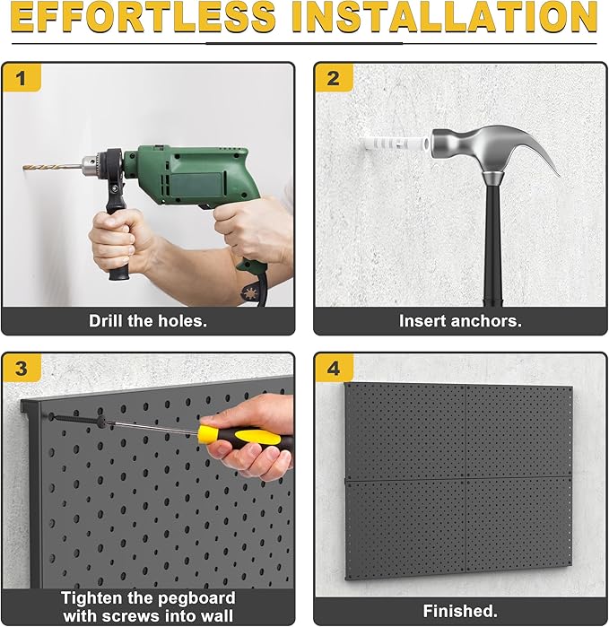 Ultrawall Metal Pegboard Panels, Pegboard Wall Organizer, Black Peg Boards for Wall, Garage Tool Storage Organization, 12"X16", 4pcs