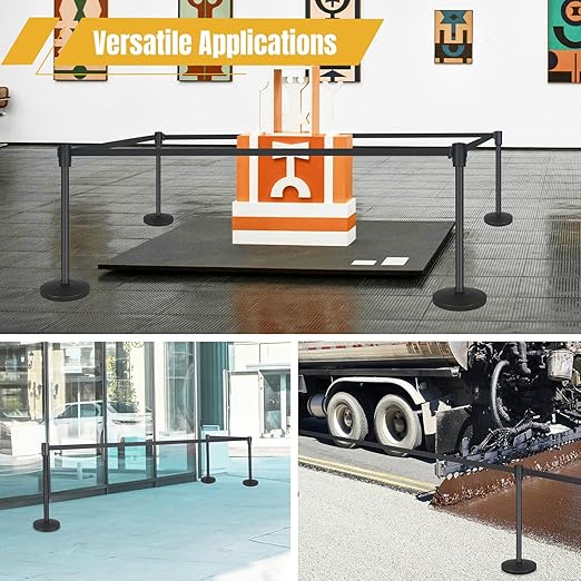 Crowd Control Stanchion Set of 2-Black Stanchions with 16.4ft Retractable Belt,Durable Concrete Metal Base for Stability, Easy Assembly, ldeal CrowdControl Barriers for Events and Venues