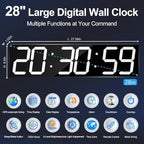 Large Digital Wall Clock 28" with GPS Auto-Sync, Remote Control & Timer, Wall-Mounted for Classroom, Office, Gym, Conference Room