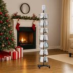 TONGMO 7-Tier Greeting Card Display Rack: 28-Pocket Rotating Countertop Stand for Postcards, Brochures, and Greeting Cards (White, 68.9”H)