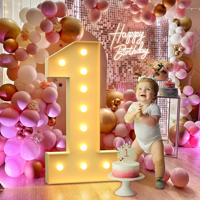 4FT Marquee Light Up Numbers, Large Marquee Numbers 1 for 21st 1st Birthday Decorations for Boy Girl, Giant Light Up Numbers for Party Anniversary, Marquee Letters Pre-Cut Mosaic Numbers for Balloons