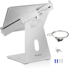 Volcora Anti-Theft Tablet Stand iPad Kiosk Stand with Lock, Silver 10-13'' iPad Stand for Desk, Swivel, Adjustable iPad Holder For Desk, iPad Mount For Desk For POS Register, Retail Business, Cashier