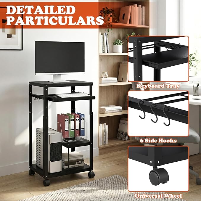 tonchean AV Presentation Cart with Keyboard Tray, Heavy Mobile Workstation Presentation Cart,AV Cart with Adjustable Shelves for Video Projector Laptop Computer, Media Cart for School Classroom Office