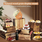 6 Pcs Buffet Risers with Mini Signs, Rustic Wood Cake Stands, Food Risers for Buffet Table, Dessert Display Stand, Wood Crates, Rustic Cake Stand for Party, Wedding, Birthday, Baby Shower, 3 Sizes