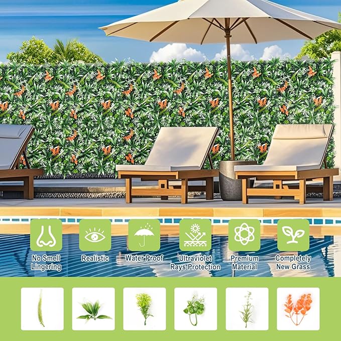 20"X20" Artificial Boxwood Panels, 12PCS Grass Wall Hedge Panels UV-Protected Greenery Privacy Hedge Screen, Grass Backdrop Wall for Indoor Outdoor Patio Balcony, Party Garden Fence Decor