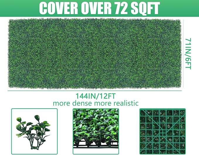 Artificial Boxwood Roll Panels, 71"x 144"(72 sq.ft) UV-Anti Faux Ivy Leaves Privacy Fence Screen Grass Wall Roll Panels for Indoor Home Decor and Outdoor Garden Backyard