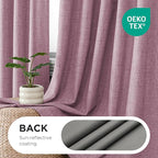 Joydeco Pinch Pleated Curtains - 100% Blackout for Bedroom, Pink Linen Curtains 40" W x 90" L, Thermal Insulated 2 Panels Light Blocking Drapes, Back Tabs for Living Room