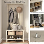 Bush Furniture Salinas Hall Tree with Shoe Storage Bench in Antique White, Multi-Purpose Home Organizer, Entryway Solution with Seating and Hooks