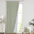 Vision Home Soft Green Pinch Pleated Full Blackout Curtains Linen Blended Room Darkening Window Curtains 112 inch for Living Room Bedroom Thermal Insulated Pinch Pleat Drapes with Hooks 60" Wx112 Lx1