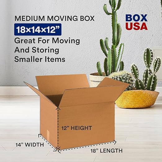 BOX USA Moving Boxes Medium 18"L x 14"W x 12"H (20-Pack) & 2 Heavy Duty 2in x 25yd Clear Packaging Tape with Dispensers | For Shipping, Mailing, Packing, Packaging and Storage
