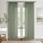 Green Linen Curtains 108 Inches Long 2 Panels Set for Living Room Farmhouse Boho Linen Textured Pinch Pleated Memory Shape Light Filtering Ceiling Semi Sheer Window Curtain Hook Rings Sage Green