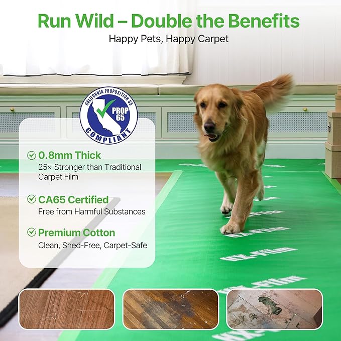 39" x 100' Heavy-Duty Floor Protection | Construction Grade Carpet Protector | Drop Cloth Plastic Film for Hardwood Floors | Waterproof Painters Covering with No Residue (Green)