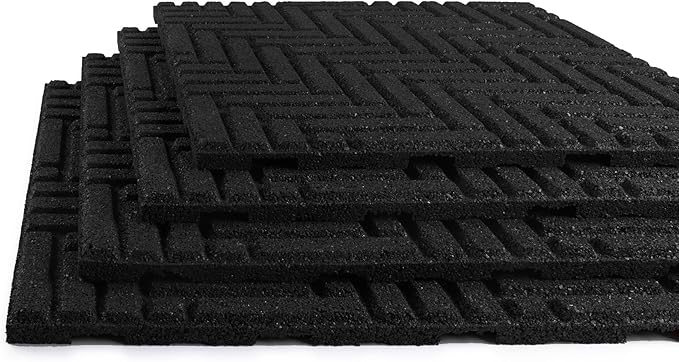 Playsafer Herringbone Rubber Interlocking Tiles | 16 X 16 | Easy Install for Indoor and Outdoor Use (Black, 10 Tiles)
