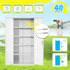 Pataku Metal Storage Cabinet, Garage Cabinet with Doors and Shelves Lockable Steel Multifunctional Cabinets, White File Cabinets for Home, Office, Garage, Warehouse