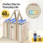 BALEINE Extra Large Utility Tote Bag with Wire Frame for Storage (Color Strip, 16.5''x14''x10'')