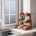 HOLANA Acacia 3 Tier Fruit Basket for Counter – Wooden Fruit Bowl for Kitchen Counter Organizer & Produce Storage Wooden Basket, Snack Organizer for Countertop, Kitchen Counter Storage (Acacia)