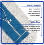 Nine Forty 24" Premium Cotton Dust Mop Kit - Heavy Duty Mop Head with Wood Handle for Industrial, Commercial, and Residential Cleaning - Dry Floor Duster for Hardwood Surfaces - White