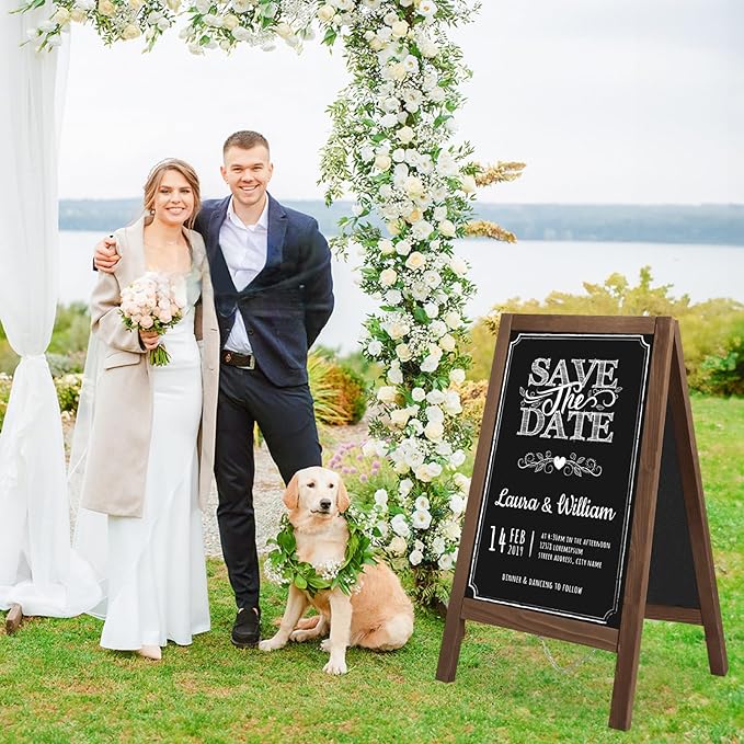 A Frame Chalkboard Sign 40"x20" A Frame Sign, Wooden Sandwich Board Sturdy Double Sided Chalk Board Sign Board Outdoor, Sidewalk Sign for Restaurant, Wedding, Food Truck