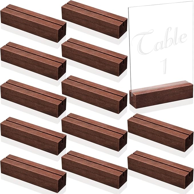 Zonon Wood Place Card Holders - Table Number Stands for Wedding Party Events (Walnut Color, 4.6 x 1.1 x 0.9 Inch)
